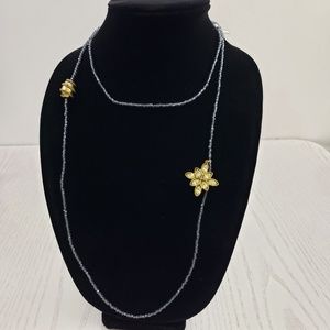 Linda Levinson Beaded Crystal Necklace Flower Blue